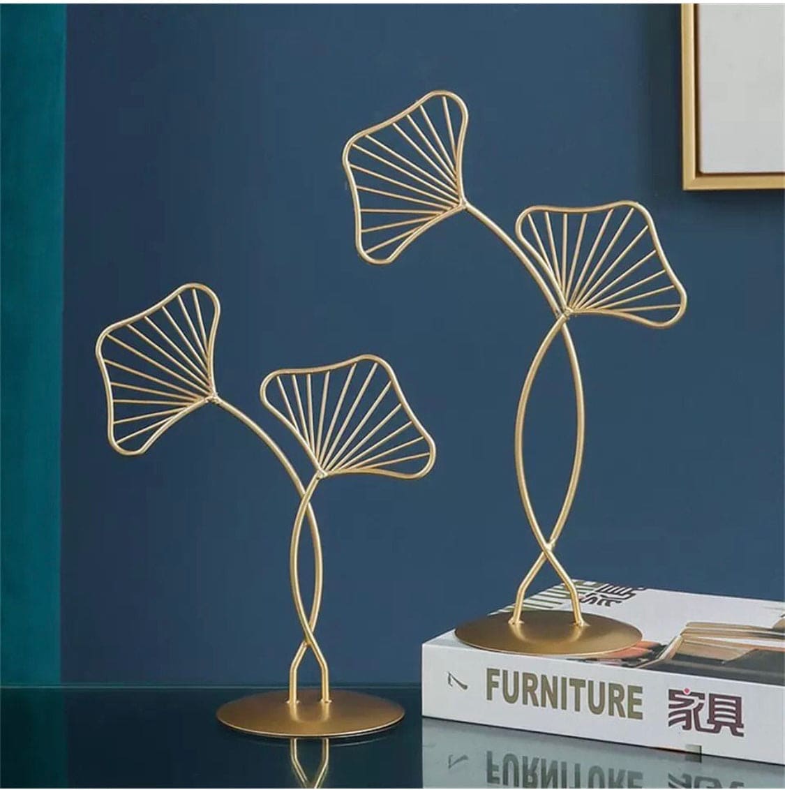 Golden Leaves Ornament Wrought, Gingko Biloba Figurines Sculpture, Wedding Decor Golden Leaves Ornament Wrought, Gingko Biloba Figurines Sculpture, Wedding Decor